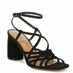 New SAM EDELMAN Daffodil Suede Leather Black Ankle Strap Heels